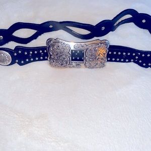 Vintage western silver and leather belt